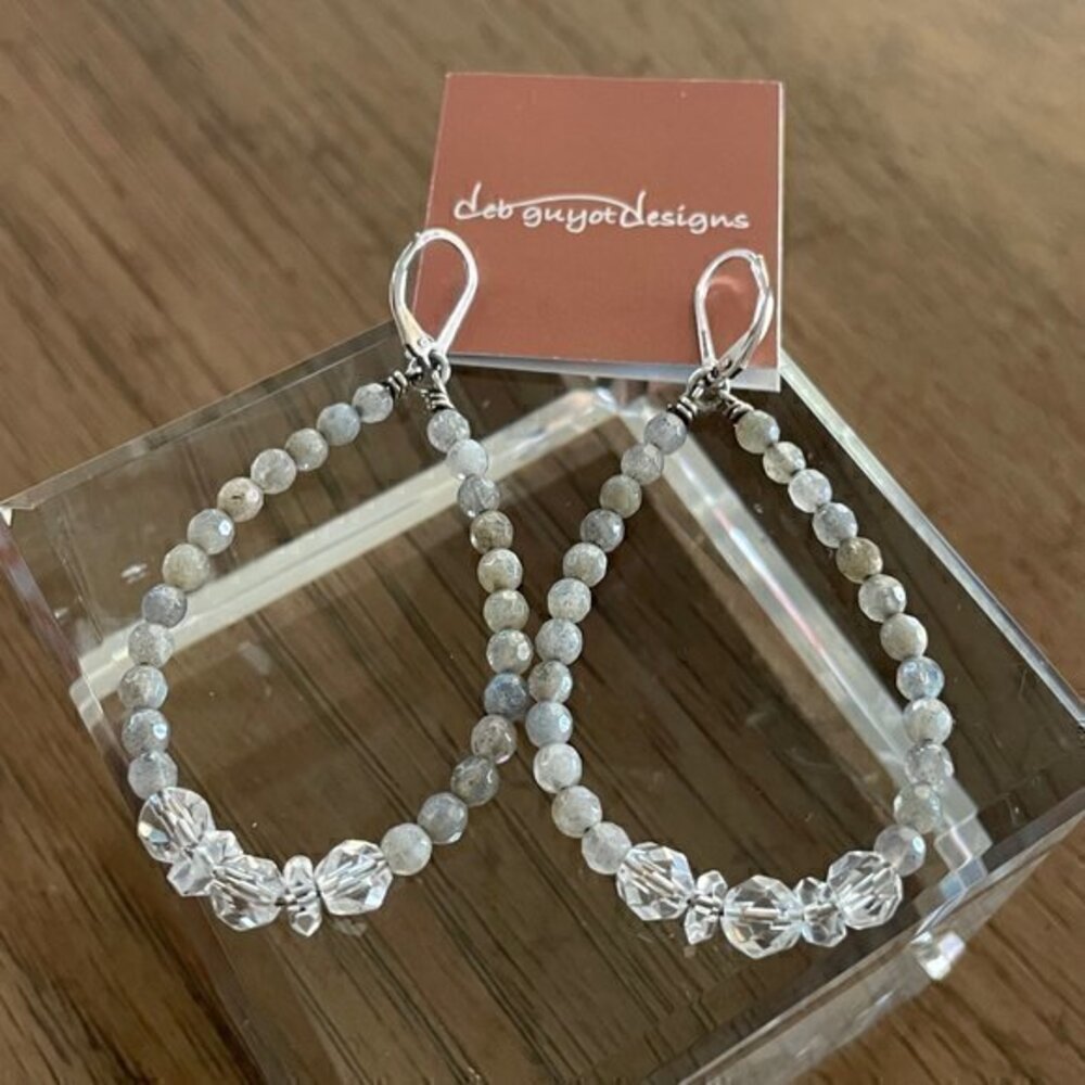 Deb Guyot HERKIMER DIAMOND QUARTZ & LABRADORITE Sterling Silver HOOP Earrings